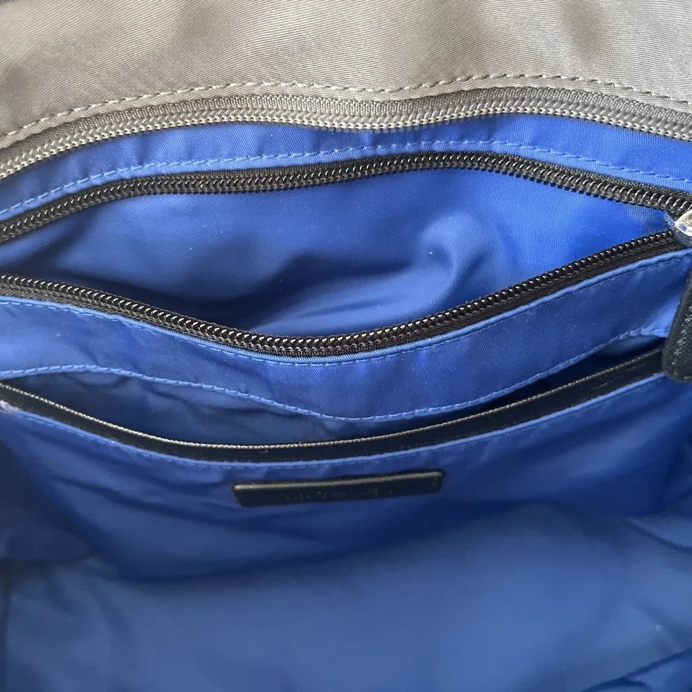 Michael Kors Kempton Gray Nylon Zip Top Tote Bag Purse Blue Lining Large
